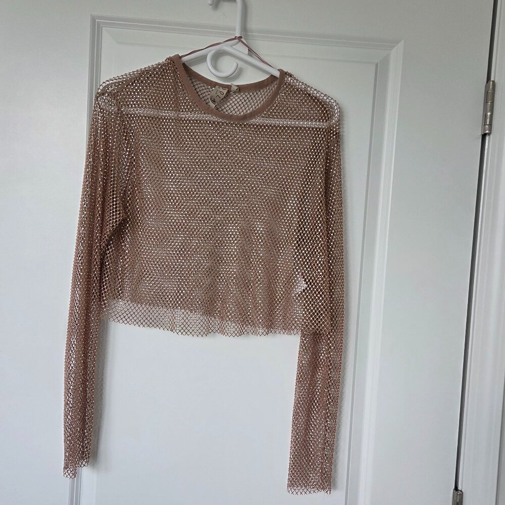 Anthropologie Dolan Left Coast Collection Embellished Mesh Cropped Rose Gold M